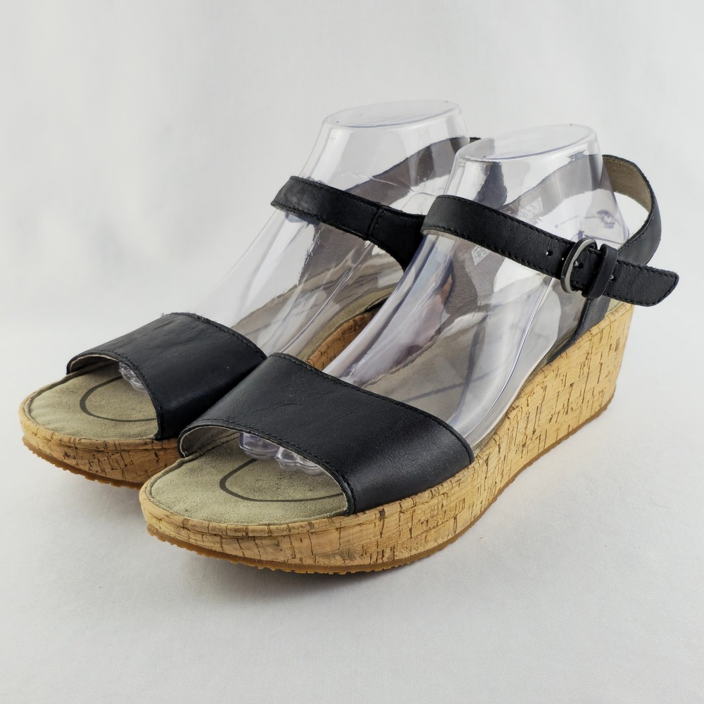Eddie Bauer Women's Platform Cork Wedge Slingback Sandals Black 11 - Picture 3 of 15